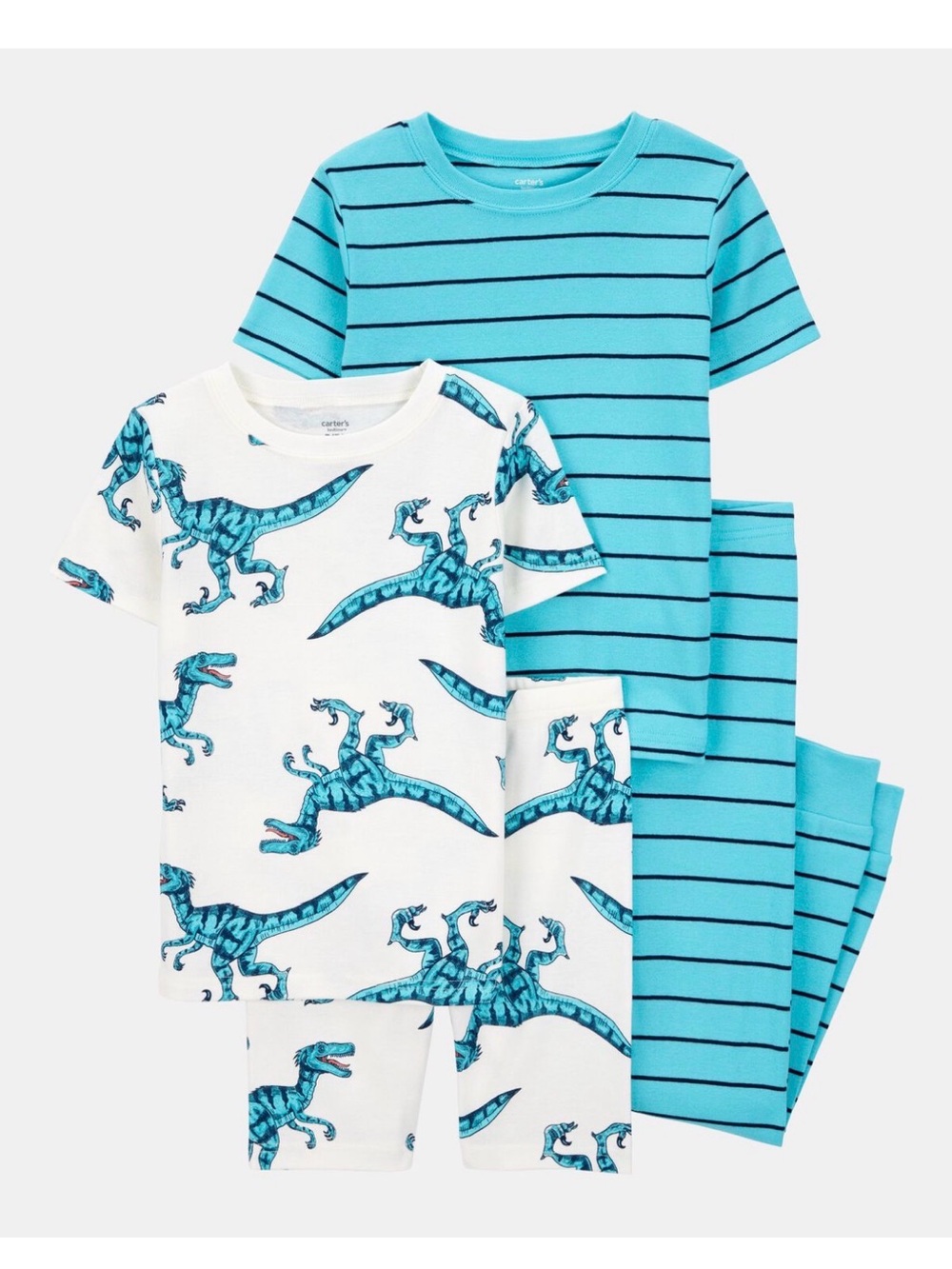 100% Cotton Kids' Blue Dino & Stripes Short & Long Pajama Set